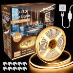 Banda LED COB, 220V, 10W/m, 1000lm/m, 3000K, IP67, 20m, kit cu alimentator si cleme, PRO-KITCOB20M3000K-1