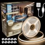 Banda LED COB, 220V, 10W/m, 1000lm/m, 4200K, IP67, 10m, kit cu alimentator si cleme, PRO-KITCOB10M4200K-1