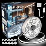 Banda LED COB, 220V, 10W/m, 1000lm/m, 6500K, IP67, 20m, kit cu alimentator si cleme, PRO-KITCOB20M6500K-1