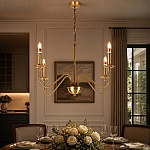 Candelabru Suspendat Medusa cu 4 Brațe, 4xE14, Diametru 76 cm, Înălțime 140 cm, Auriu, Cod DL75D137