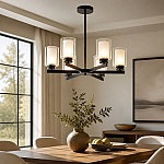 Lustră de Tavan Titan Black cu 6 Brațe, 6xE27, 69 x 59 cm, Negru, Metal + Sticlă, Cod DL75D156