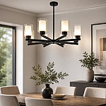 Lustră de Tavan Titan Black cu 8 Brațe, 8xE27, 86 x 59 cm, Negru, Metal + Sticlă, Cod DL75D157