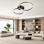 Lustră LED Circle R9091/2 cu Telecomandă, 40W, Negru, Dimabilă, 3 Funcții de Lumină