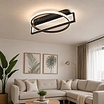 Lustră LED Circle R9167/1+1 cu Telecomandă, 80W, Negru, Dimabilă, 3 Funcții de Lumină