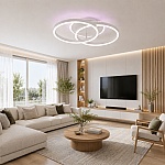 Lustră LED Duo cu Telecomandă, 120W, 2 Cercuri, 3000K/4000K/6500K, RGB, Alb, Diametru 60 cm