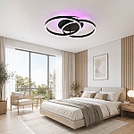Lustră LED Duo cu Telecomandă, 120W, 2 Cercuri, 3000K/4000K/6500K, RGB, Negru, Diametru 60 cm