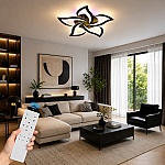 Lustră LED Lotus 5 cu Telecomandă și RGB, 120W, Ø50 cm, Negru, Dimabilă
