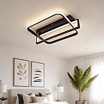 Lustră LED R9193/1+1 cu Telecomandă, 88W, Negru, Dimabilă, 3 Funcții de Lumină