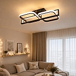 Lustră LED R9193/1+2 cu Telecomandă, 122W, Negru, Dimabilă, 3 Funcții de Lumină