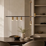 Lustră Modernă cu LED și Spoturi Elysia, LED 10W + 5xE27, 3000K/4000K/6000K, 385 lm, 115 x 83 cm, Negru + Auriu, Cod DL75D143
