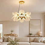 Lustră Pendul LED Feather R9187/500 cu Telecomandă, 80W, Auriu, Dimabilă, Înălțime Reglabilă