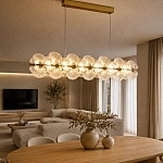 Lustră Pendul LED Feather R9187/900 cu Telecomandă, 144W, Auriu, Dimabilă, Înălțime Reglabilă