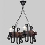 Lustră rustică din lemn și metal, 4 dulii E27, 48x65 cm, model 8008-4