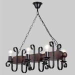 Lustră rustică din lemn și metal, 6 dulii E27, 70x71 cm, model 8008-6