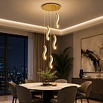 Lustră suspendată LED Snake 120W, 5 Surse LED, Telecomandă, Dimabilă, Auriu, LT361-5