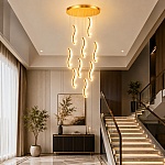 Lustră suspendată LED Snake 216W, 9 Surse LED, Telecomandă, Dimabilă, Auriu, LT361-9