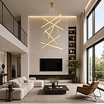 Lustra LED Line cu Telecomandă, 7 Surse de Lumină, 3000K/4000K/6000K, Auriu, D100 x H200 cm