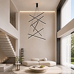 Lustra LED Line cu Telecomandă, 7 Surse de Lumină, 3000K/4000K/6000K, Negru, D100 x H200 cm