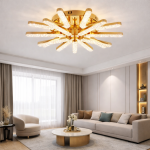 Lustra LED telecomanda 150W ACR-8089 Aurie, design Crystal Branch, lumina reglabila 3000K-6500K, 15 brate