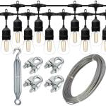 Kit Ghirlanda luminoasa 50m, 100 becuri LED filament E27, IP44, cu sufa si kit montaj