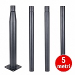 Stâlp Metalic Modular pentru Lămpi Solare, cu Flanșă și Braț, 5m, Gri
