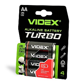 Alkaline battery Turbo VIDEX LR6T/AA 4pcs Blister Card