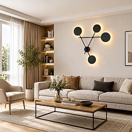 Aplică LED F6372BK, 24W, 4 Surse de Iluminat, 3000K/4000K/6500K, Negru, 78 x 52 cm