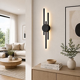 Aplică LED Verticală AL9515BK, 24W, 3 Surse de Iluminat, 3000K/4000K/6500K, Negru, 12 x 63 cm