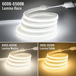 Banda LED COB 220V, 10W/m, 1000lm/m, 4200K, 1m, FlexiLum220, necesita alimentator, LM-KITCOB1M4200K