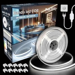 Banda LED COB, 220V, 10W/m, 1000lm/m, 6500K, IP67, 10m, kit cu alimentator si cleme, PRO-KITCOB10M6500K-1