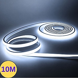 Banda LED lumina rece, 8W/m, 8500K Snow White, 800 lm/m, COB 220V, IP65, adeziva, kit 10m