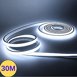 Banda LED lumina rece, 8W/m, 8500K Snow White, 800 lm/m, COB 220V, IP65, adeziva, kit 30m