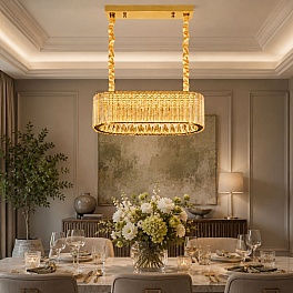 Candelabru LED cristal auriu 100W (50W+50W), telecomandă, Glimmer A6151-600x300
