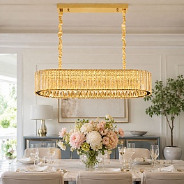 Candelabru LED cristal auriu 128W (64W+64W), telecomandă, Glimmer A6151-800x300