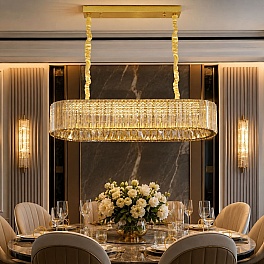 Candelabru LED cristal auriu 192W (96W+96W), telecomandă, Glimmer A6151-1000x300