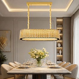 Candelabru LED cristal 104W (52W+52W), telecomandă, oval, Venera A6007-600x300