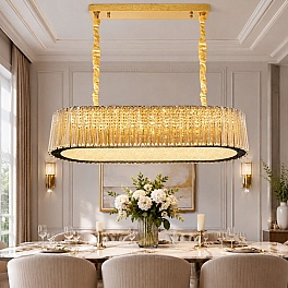 Candelabru LED din cristal K9, oval, 128W (64W+64W), 3 culori, telecomandă, Venera A6007-800x300