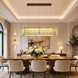 Candelabru LED din cristal K9, oval, 80W (40W+40W), 3 culori, telecomandă, Arista A6006-600x200