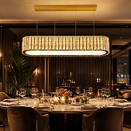 Candelabru cristal suspendat Arista, 1000x300x120 mm, 192W, auriu cu fire argintii, PRO-A6006-1000*300, cu telecomanda