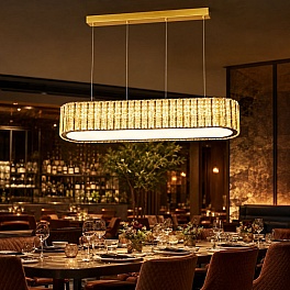 Candelabru cristal suspendat Arista, 800x300x120 mm, 136W, auriu cu fire argintii, PRO-A6006-800X300, cu telecomanda