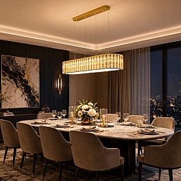 Candelabru cristal suspendat Arista, 800x300x120 mm, 136W, auriu cu fire argintii, PRO-A6006-800X300, cu telecomanda