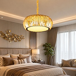 Candelabru LED cristal 80W (40W+40W), telecomandă, rotund 400x400, Lumiere A8057