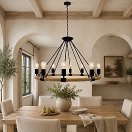 Candelabru rustic 8xE27, înălțime reglabilă, metal și sfoară, RF-8456-8P