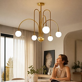 Candelabru Suspendat Cleopatra cu 6 Pendule, 6xG9, 75 x 60 cm, Auriu, Metal + Sticlă, Cod DL75D166