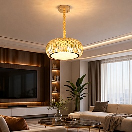 Candelabru LED cristal 112W (56W+56W), telecomandă, rotund 500x500, Lumiere A8057