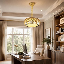 Candelabru LED cristal 112W (56W+56W), telecomandă, rotund 500x500, Lumiere A8057