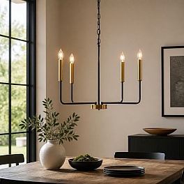Candelabru Suspendat Odin cu 4 Brațe, 4xE14, Diametru 70 cm, Înălțime 160 cm, Negru + Auriu, Cod DL75D136