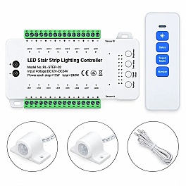 Controler LED scari 16 trepte, 12-24V, 240W, 2 senzori PIR si telecomanda, SPN-DL66520W16