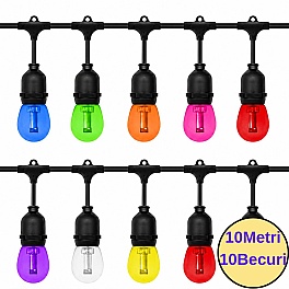Ghirlandă Luminoasă FIESTA 10m, 10 Becuri LED Color FANTASY 2W E27, IP65