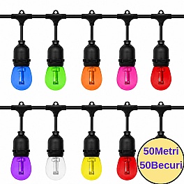 Ghirlandă Luminoasă FIESTA 50m, 50 Becuri LED Color FANTASY 2W E27, IP65